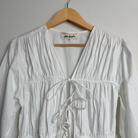 Free People top cinched front tie pleated cotton blouse Small - Picture 4 of 9